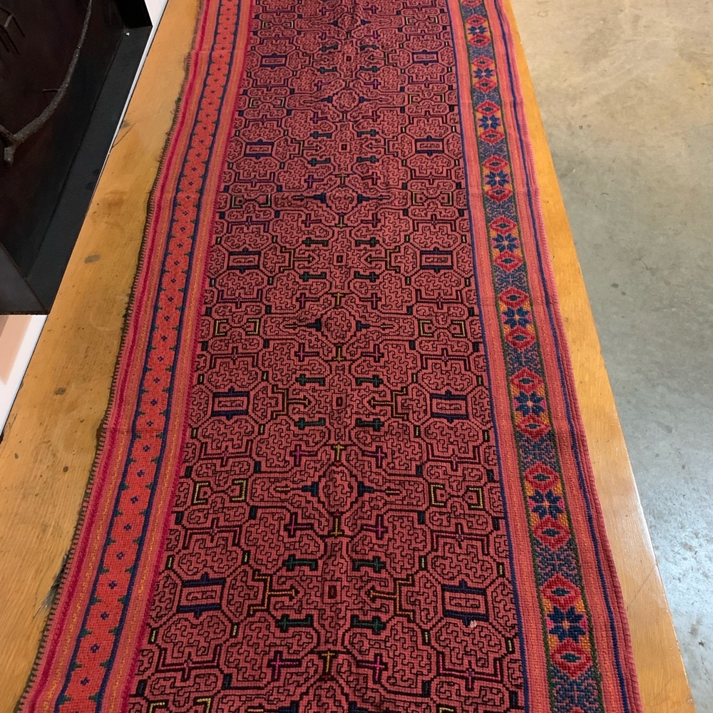 Red and Blue Geometric Patterned Runner Rug